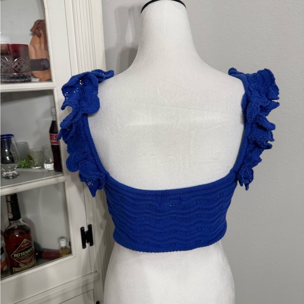 H&M Blue Ruffled Knit Crop Top - Picture 3 of 5